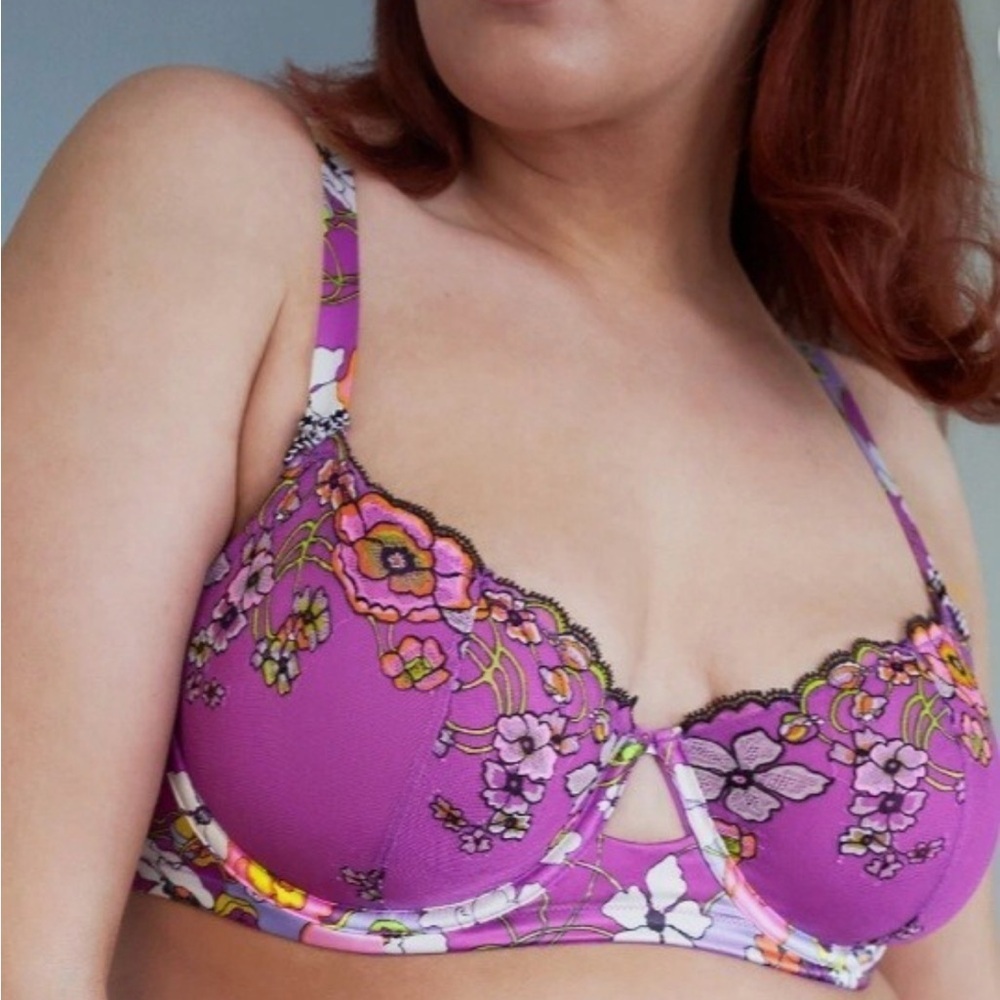 Savage x Fenty Mod Poppy Unlined Lace Balconette Bra Juicy Purple Flower Poppy